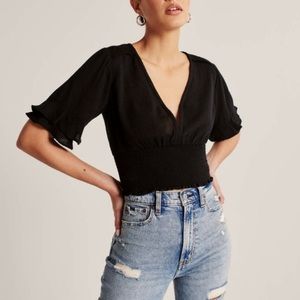 Abercrombie Black Smocked V-Neck Top